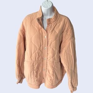 BLANK NYC Size L Quilted Bomber Jacket Blush Peach Snap Front